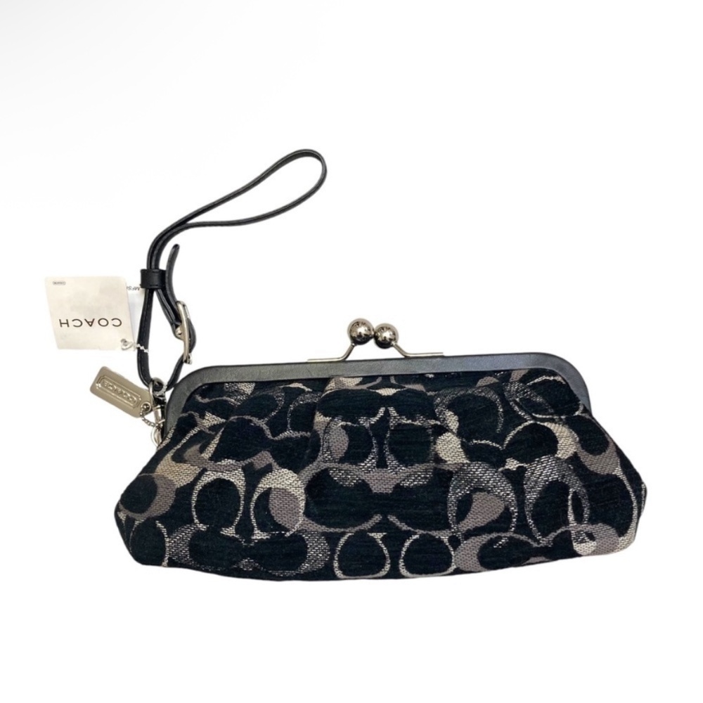 Coach vintage y2k silver black optic rare kiss lock clutch wristlet bag #3584 - Picture 2 of 6
